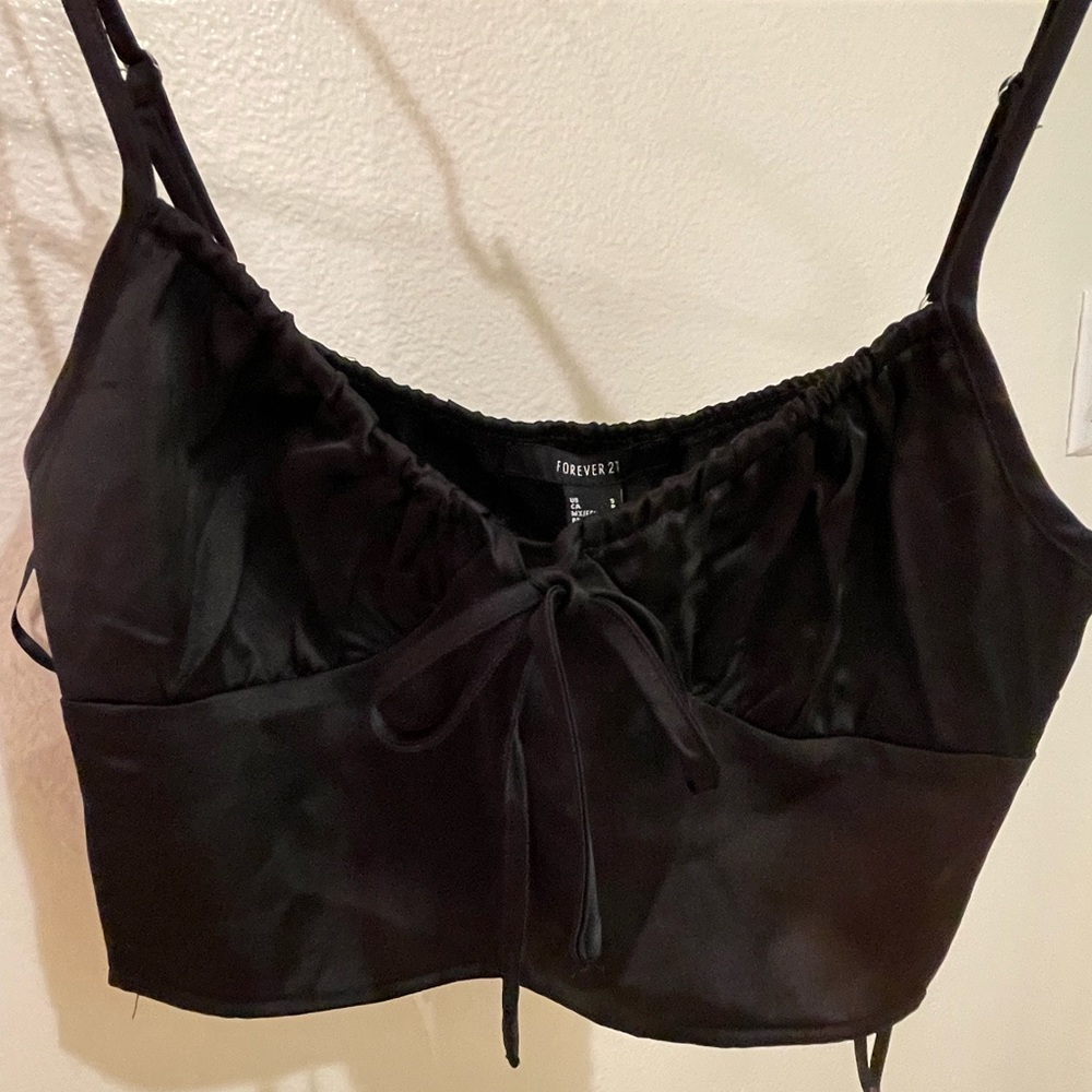 NWT black silk crop top